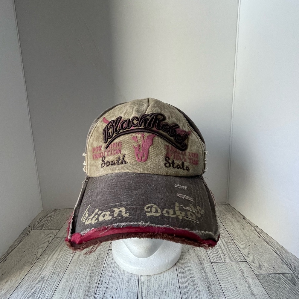 Distressed Cap Black Rebel Indian Dakota Adjustable Hat
